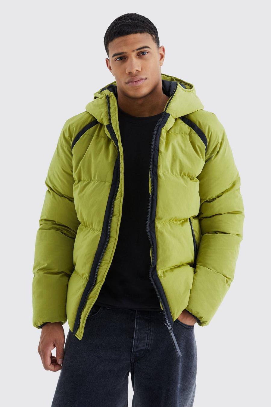 Lime Crinkle Hooded Puffer  image number 1