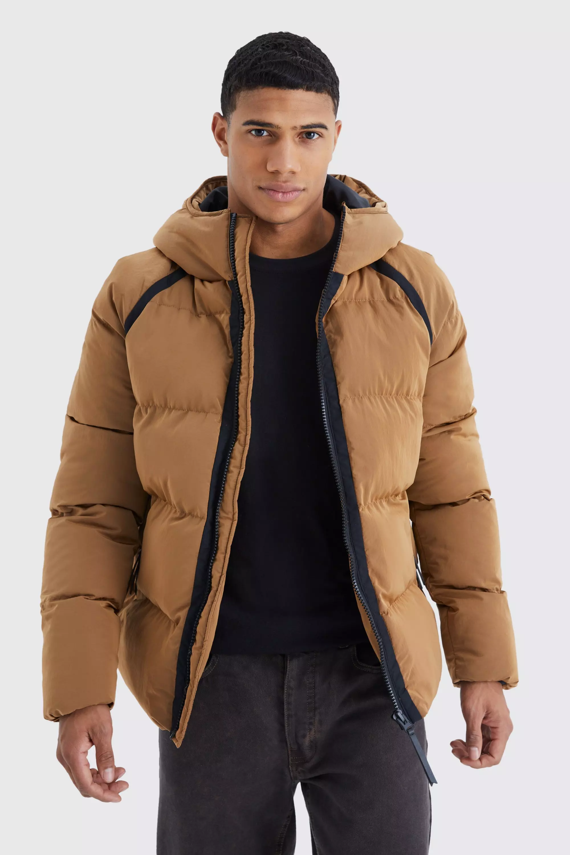 Tan Crinkle Hooded Puffer alternative image