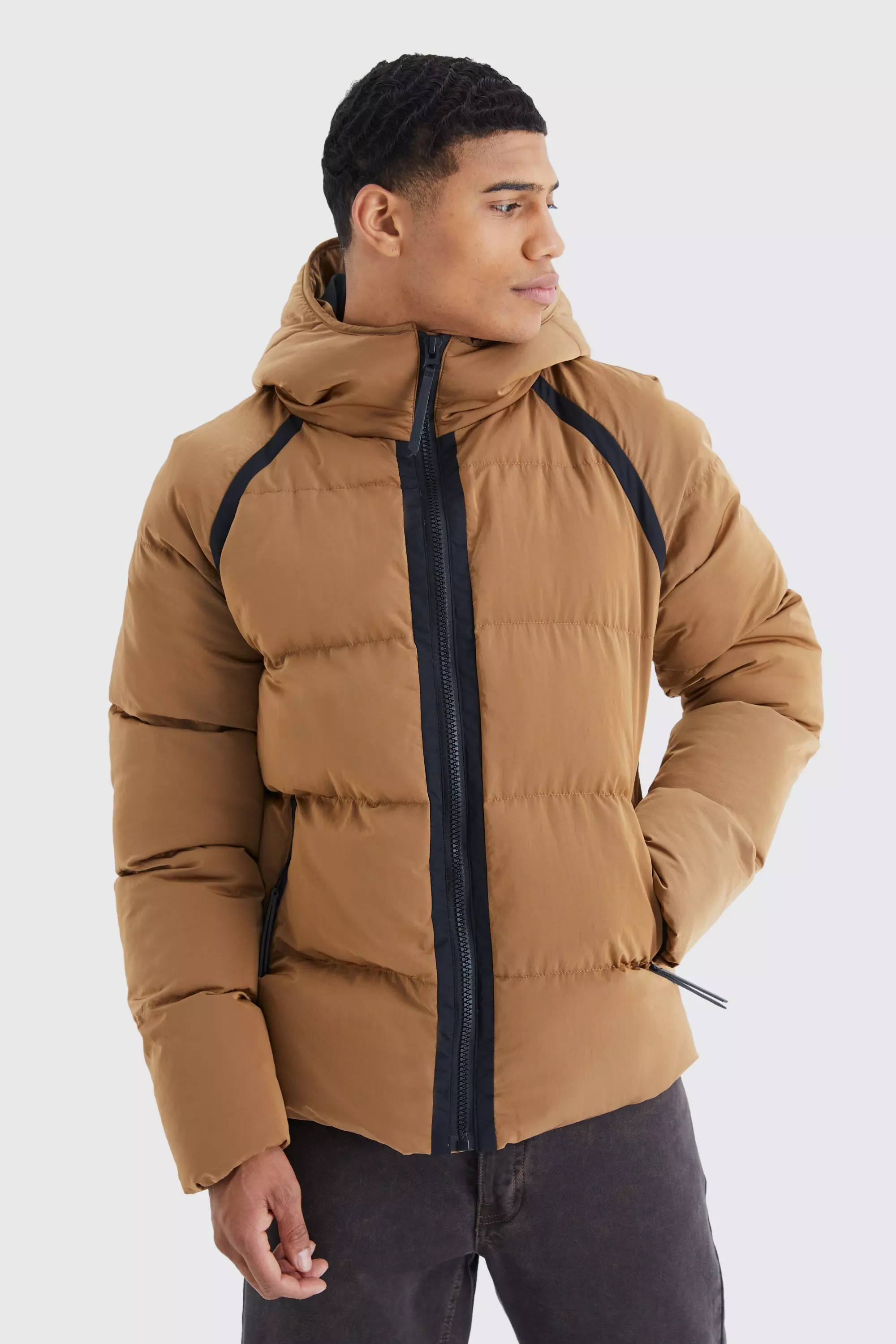 Tan Crinkle Hooded Puffer alternative image