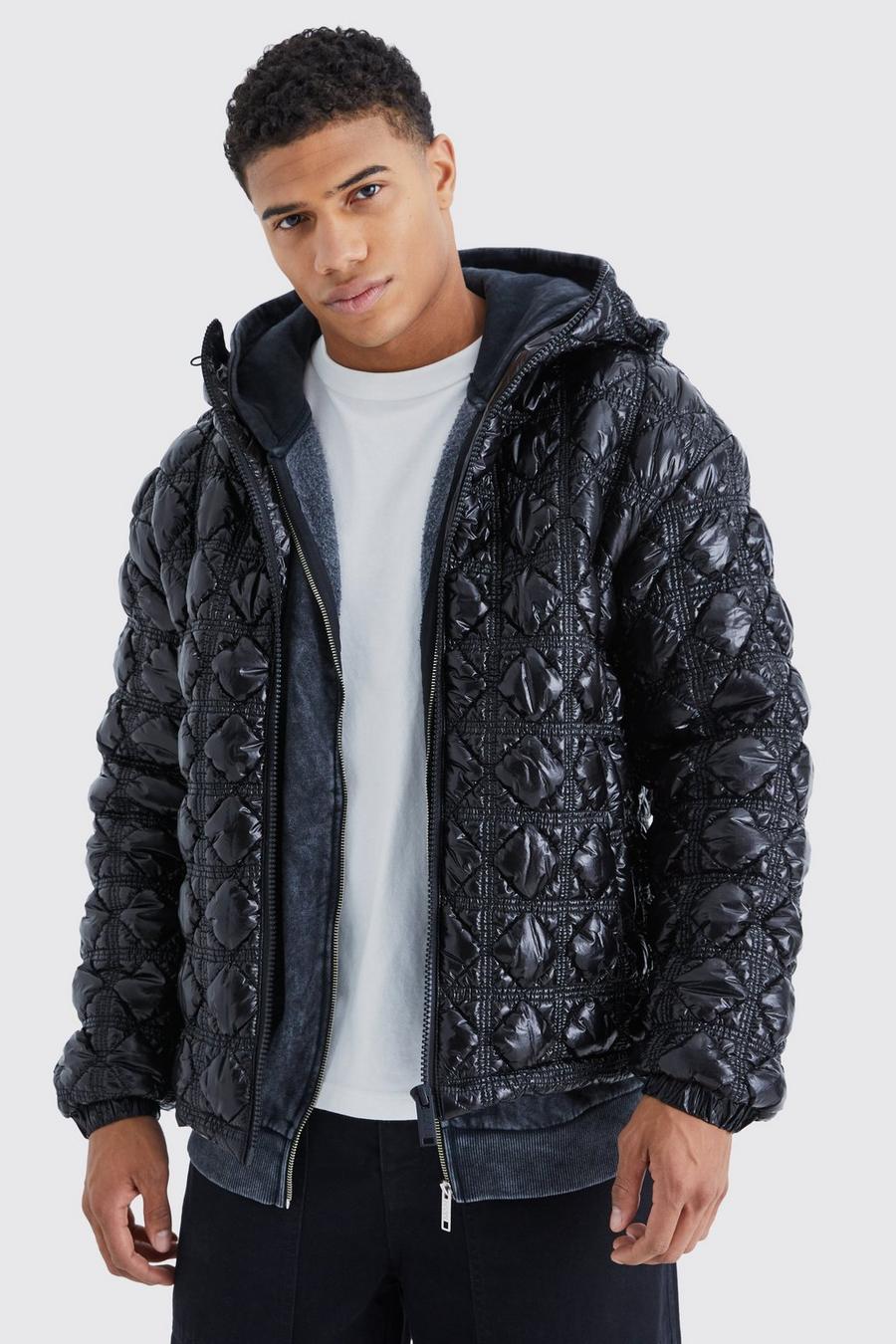 Black High Shine Bubble Texture Puffer image number 1