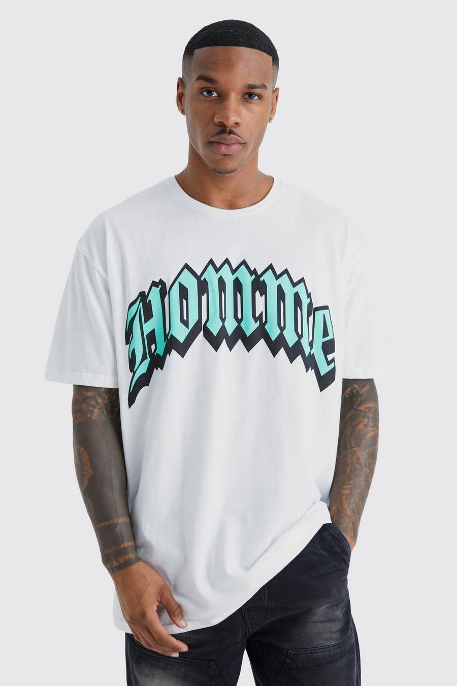 Camiseta oversize con estampado gráfico Homme, White image number 1