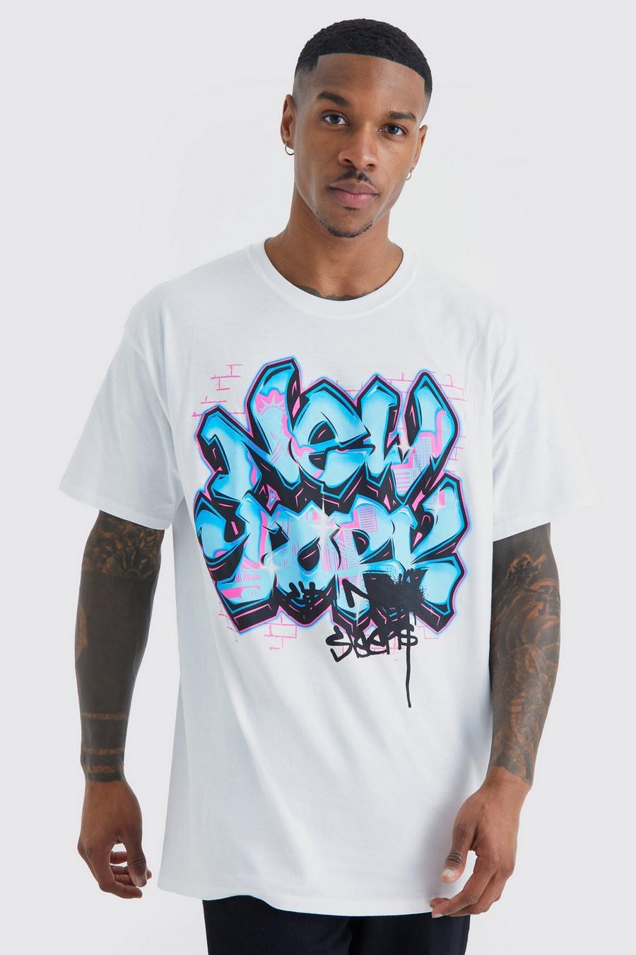Oversize T-Shirt mit Graffiti City Print, White
