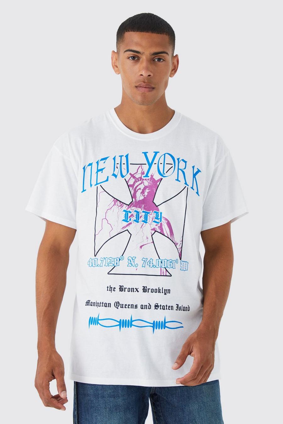Oversize T-Shirt mit City-Print, White
