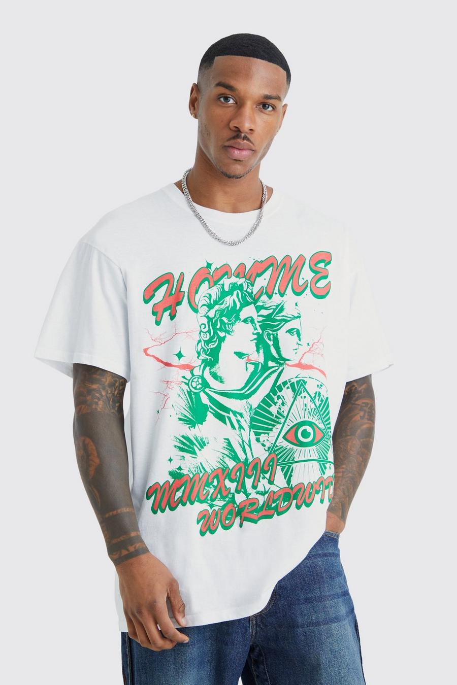 White Oversized Homme Worldwide Graphic T-shirt