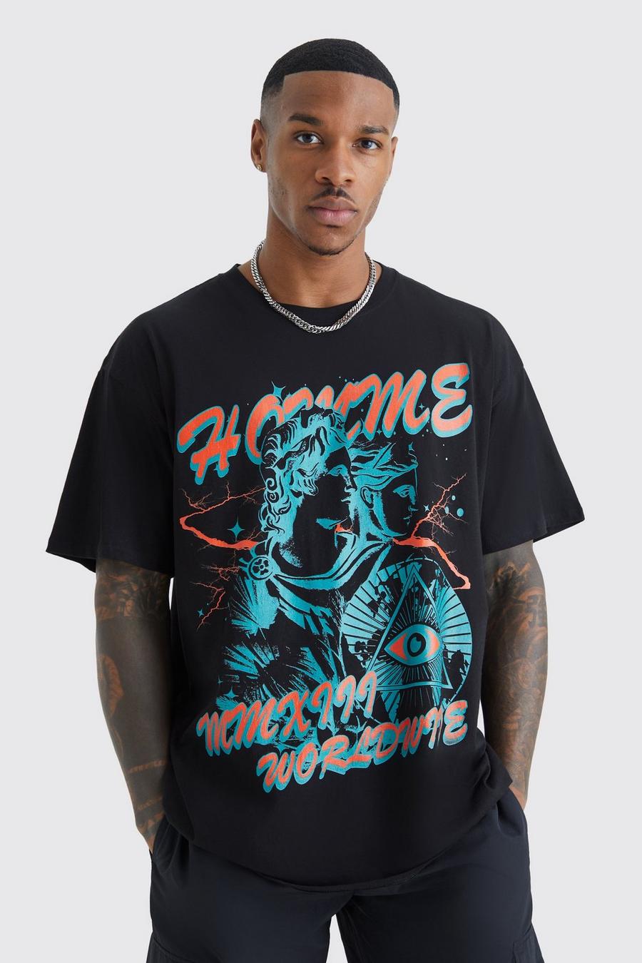 Black Oversized Homme Worldwide Graphic T-shirt