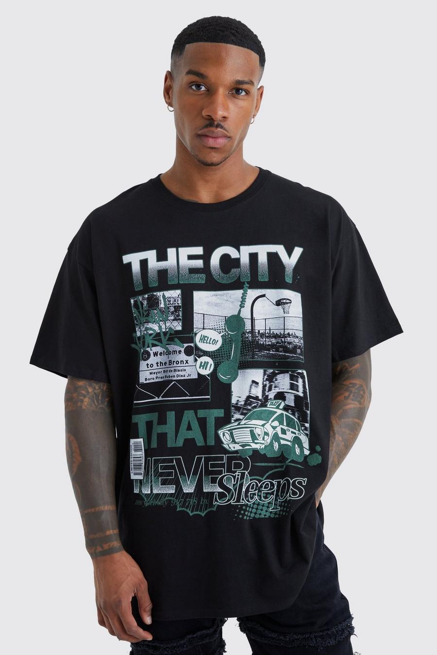 Black Oversized City Never Sleeps T-shirt