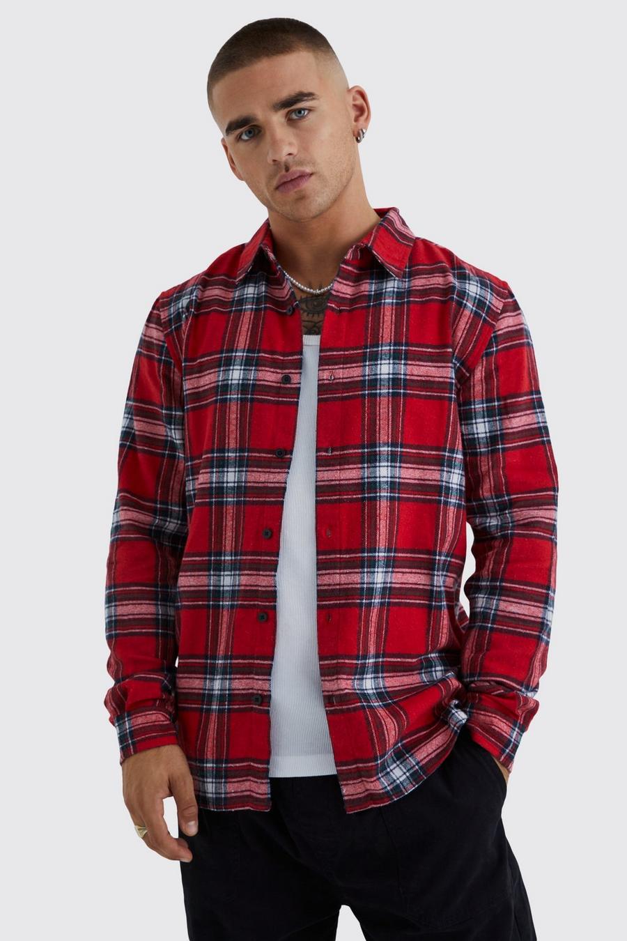 Red Long Sleeve Plaid Flannel Shirt