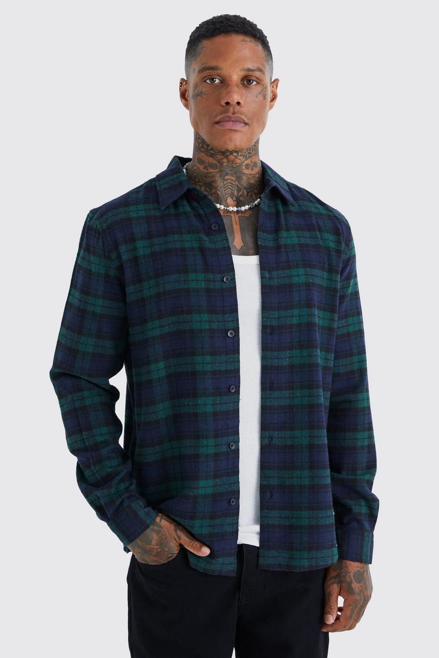 Navy Long Sleeve Classic Check Shirt  image number 1
