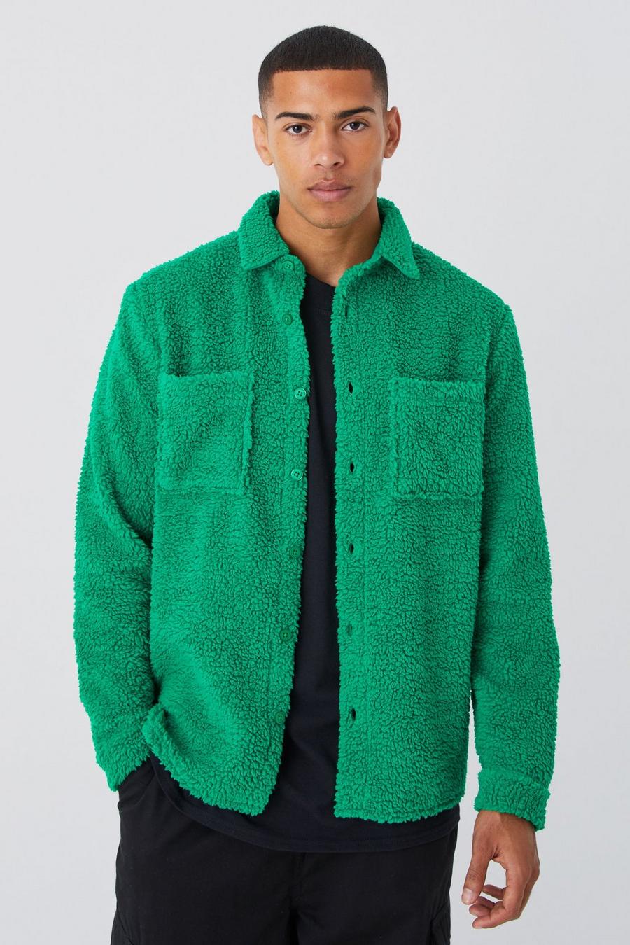 Green Nepwollen Utility Overhemd Met Patches En Zakken image number 1
