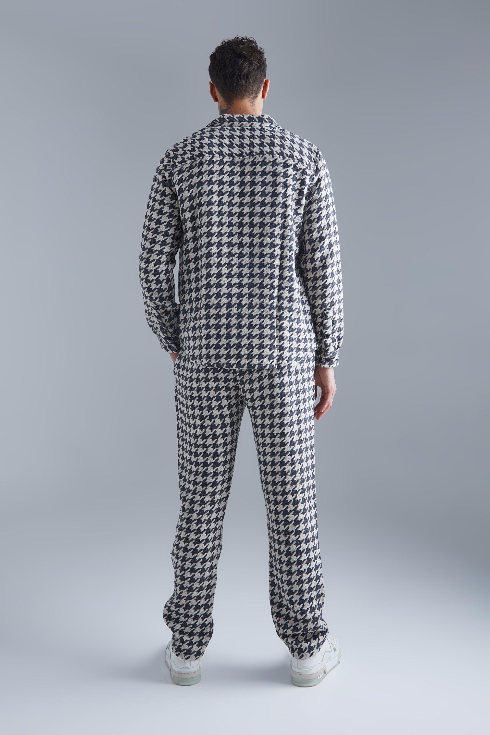 Elastic Waist Brushed Houndstooth Straight Trouser