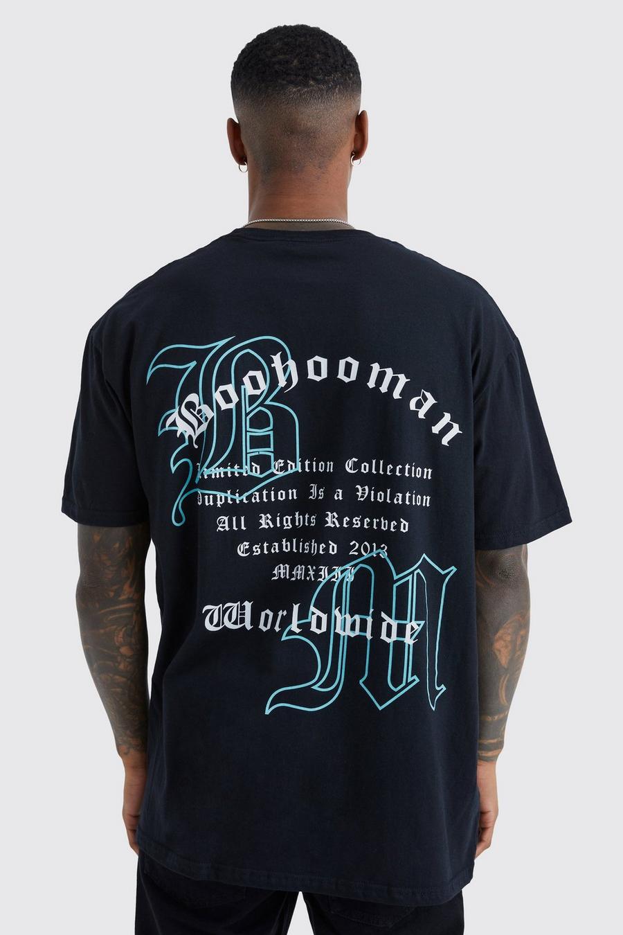 Black svart Worldwide Oversize t-shirt med grafiskt tryck