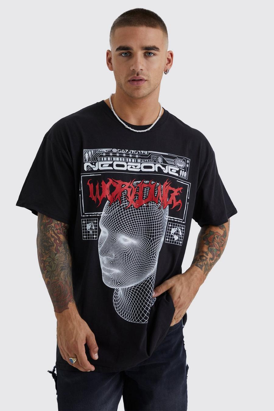 Oversize Worldwide T-Shirt mit Print, Black schwarz