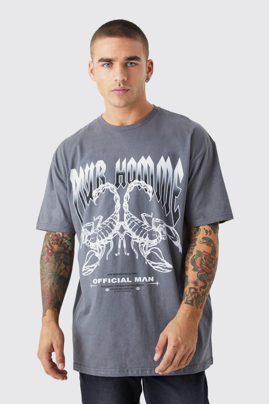 Charcoal grey Oversized Wash Homme Wash Graphic T-shirt