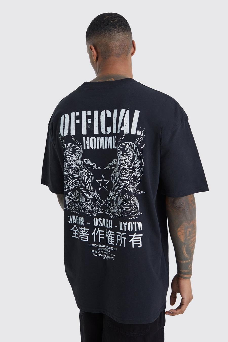 Black noir Oversized Official Homme T-Shirt Met Print