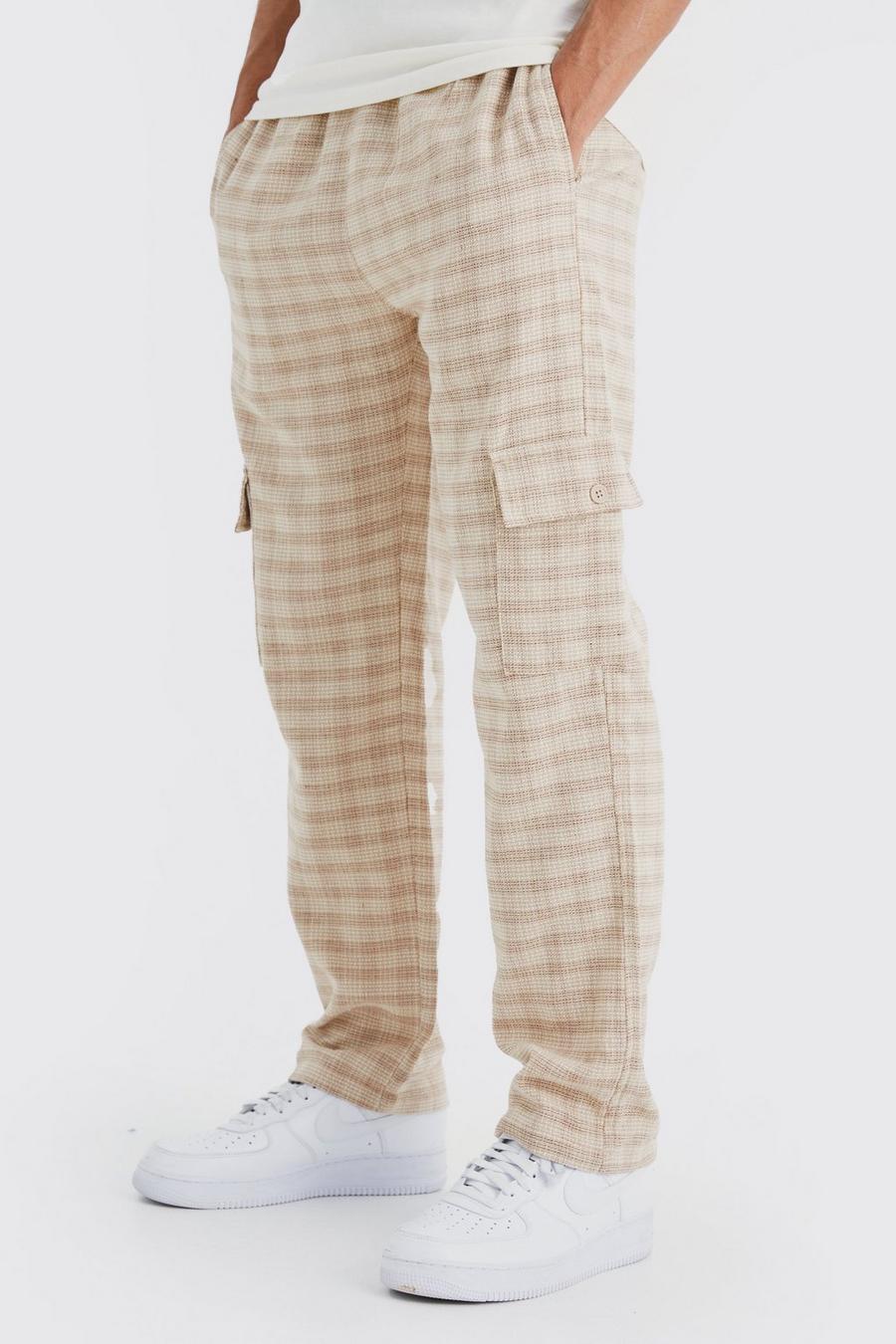 Stone Elastic Waist Woven Check Cargo Trouser  image number 1