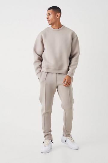 Oversized Boxy Bonded Scuba Sweater Tracksuit taupe