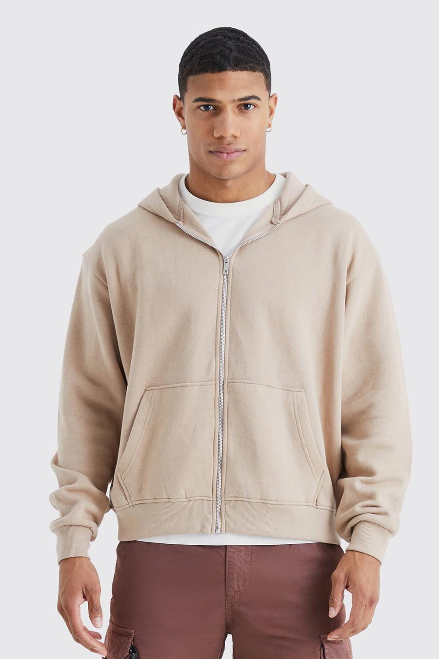 Taupe Oversized Boxy Zip Through Hoodie image number 1