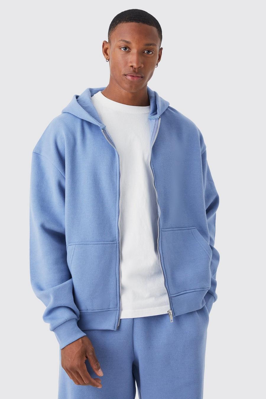 Dusty blue Oversize hoodie med dragkedja image number 1