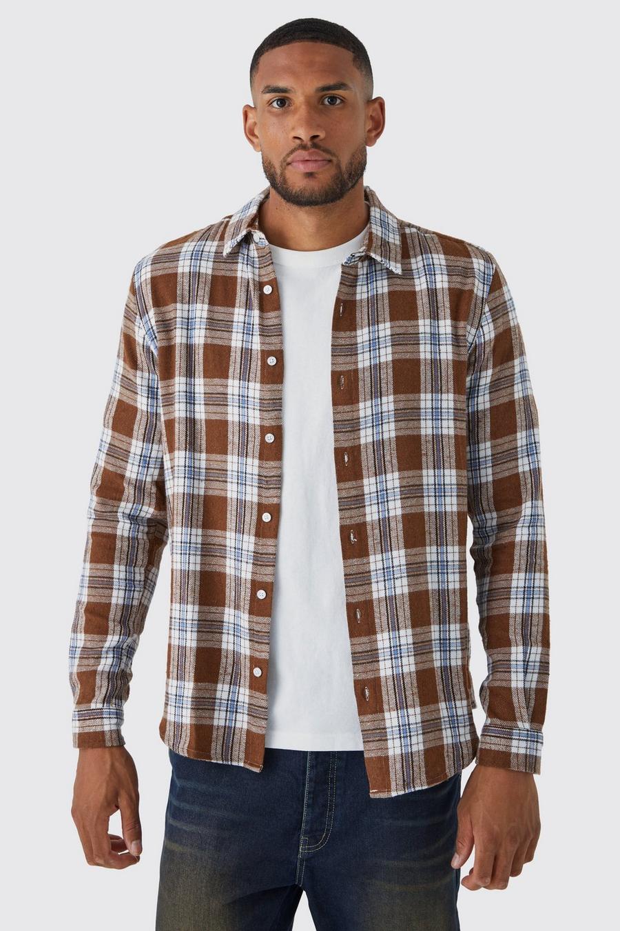 Stone beige Tall Long Sleeve Faded Check Shirt 