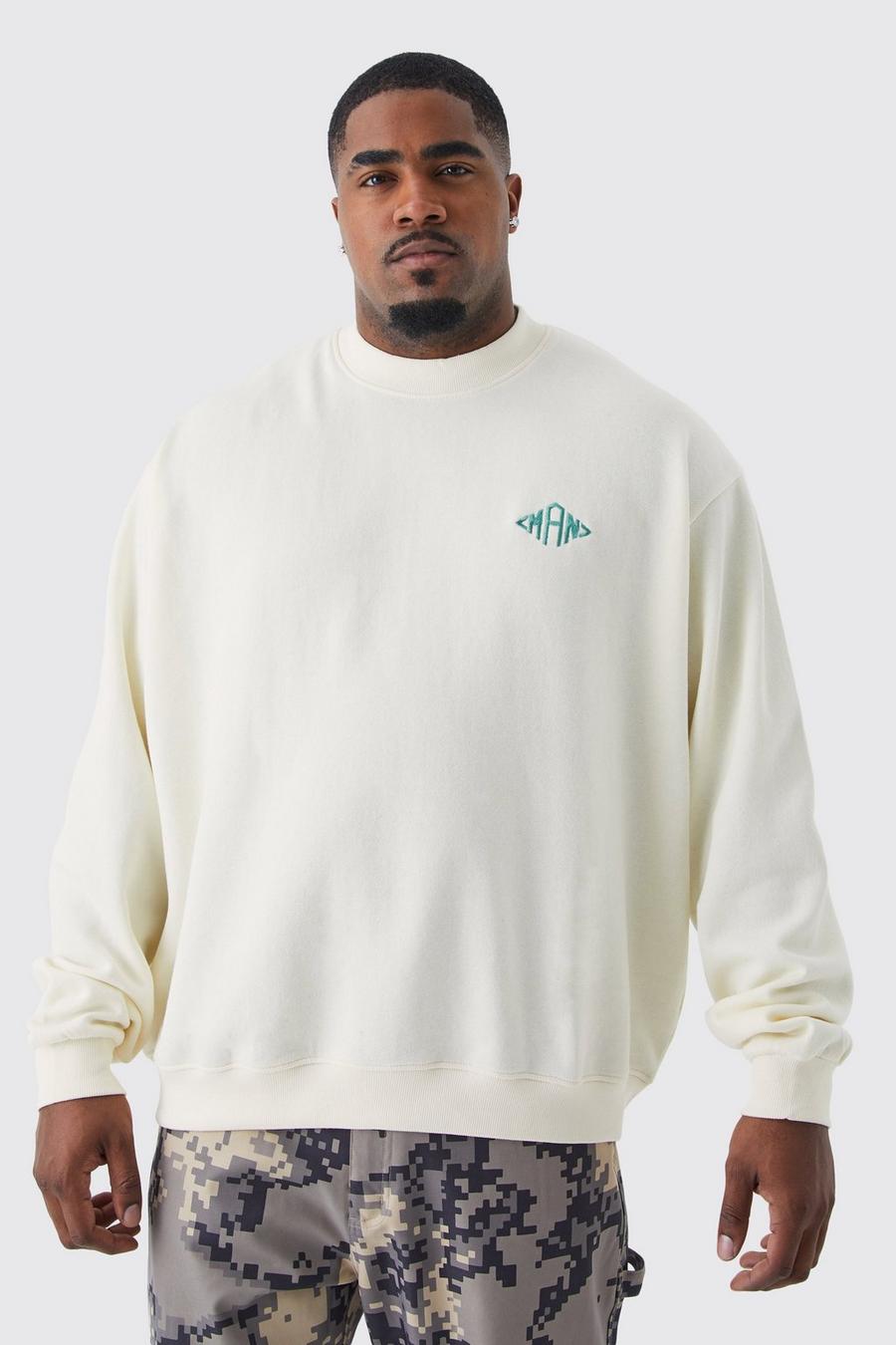 Ecru Plus Man Oversized Boxy  Extended Neck Sweatshirt  image number 1