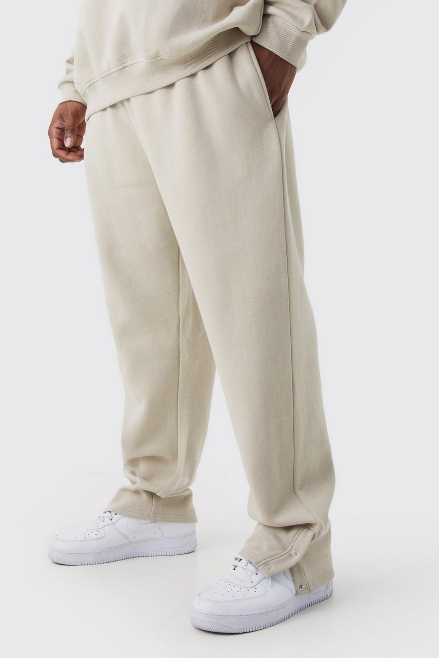 Pantaloni tuta Plus Size Regular Fit con spacco sul fondo, Stone