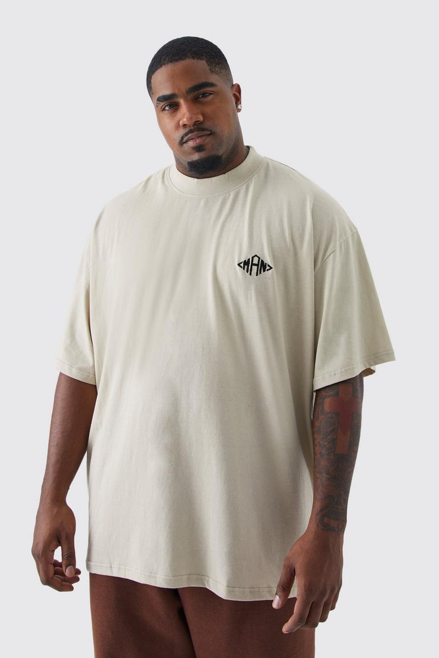 Camiseta Plus MAN oversize con cuello extendido, Stone image number 1