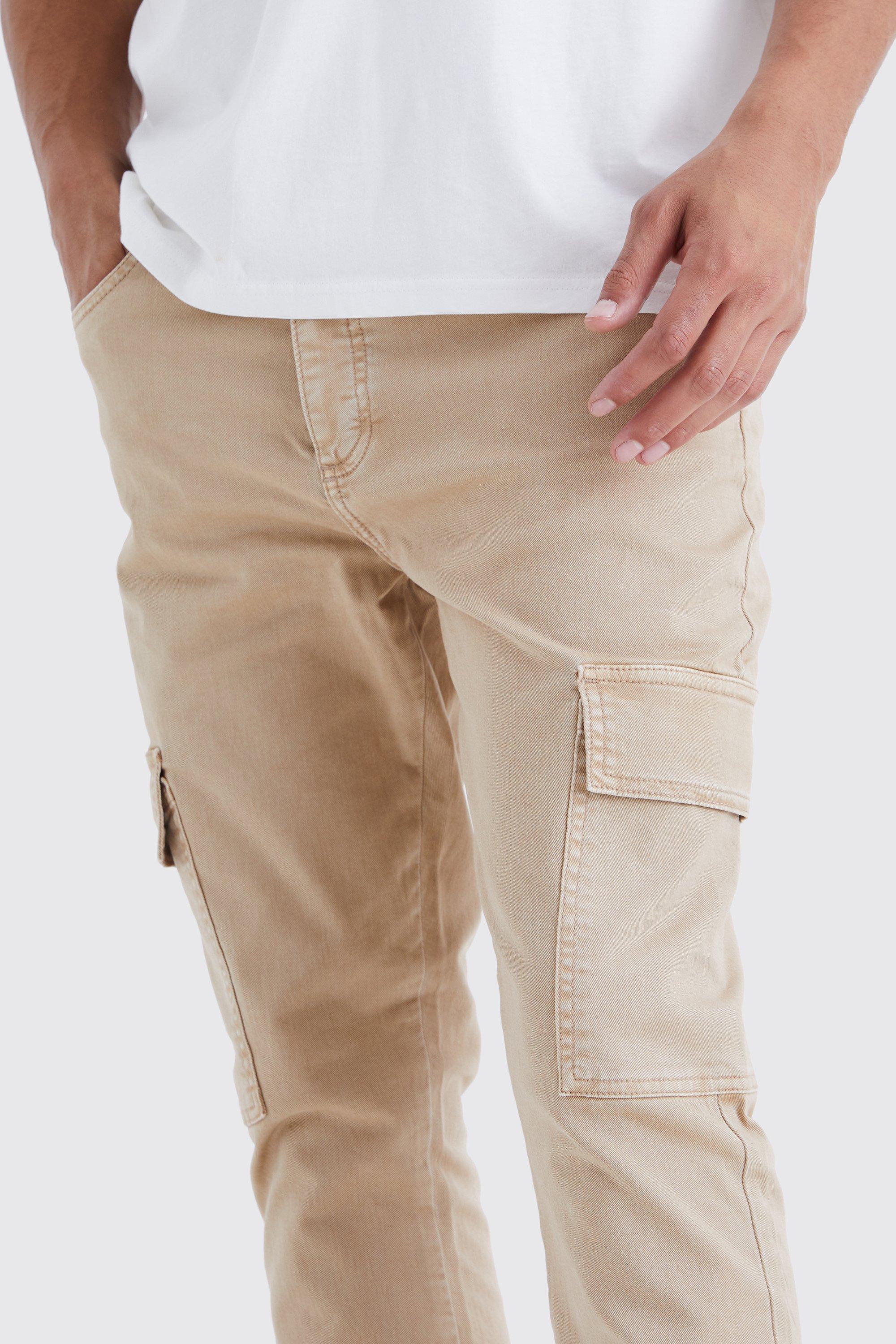 Keep Moving Stacked Skinny Flared Cargo Pants - Cream