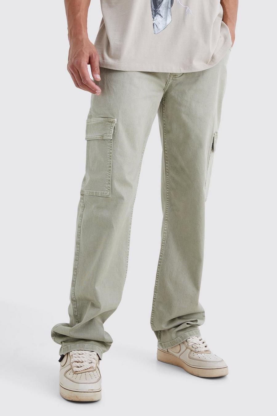Olive Tall Baggy Overdye Cargo Broek image number 1