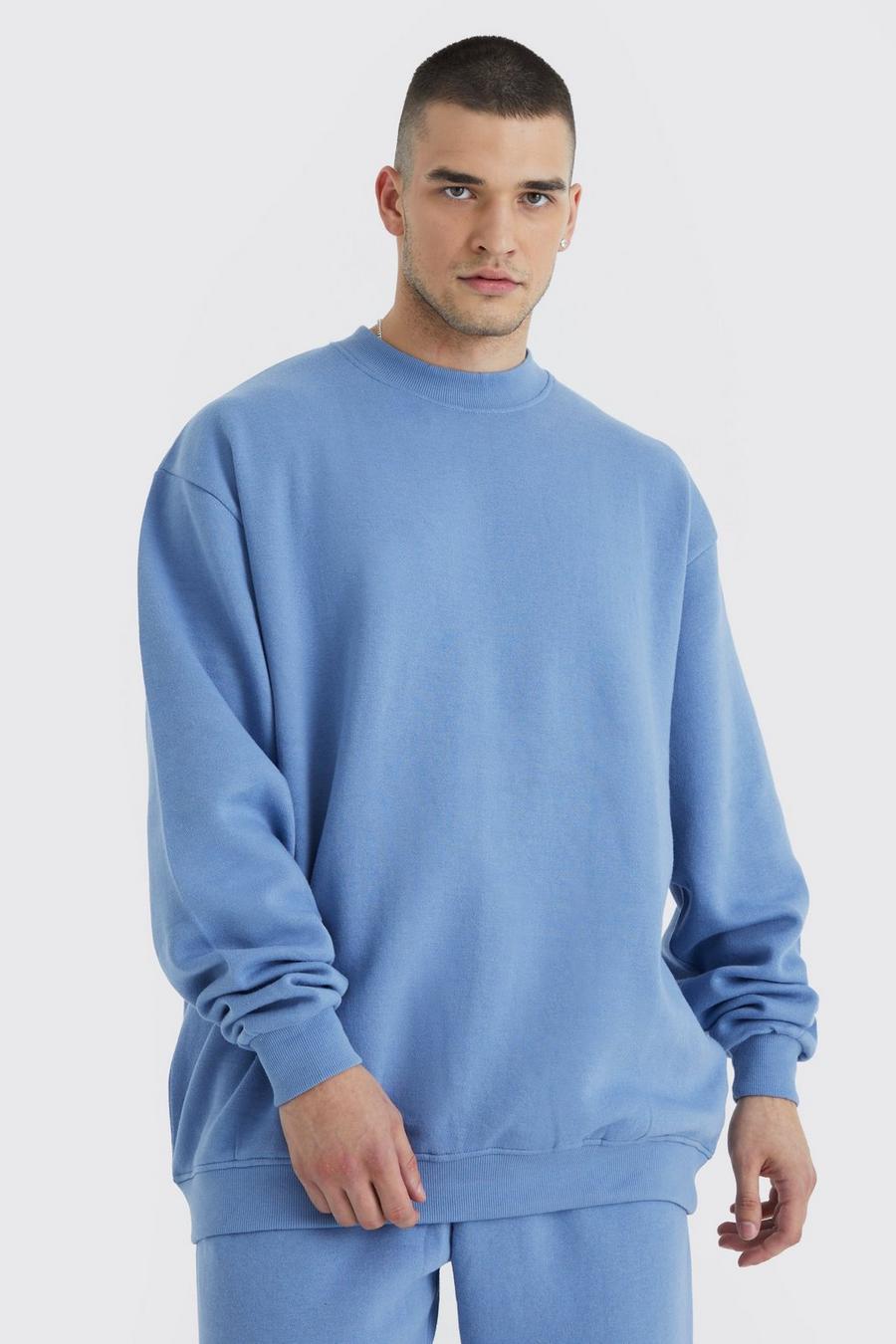 Dusty blue Tall Oversized Extended Neck WHITE Sweatshirt