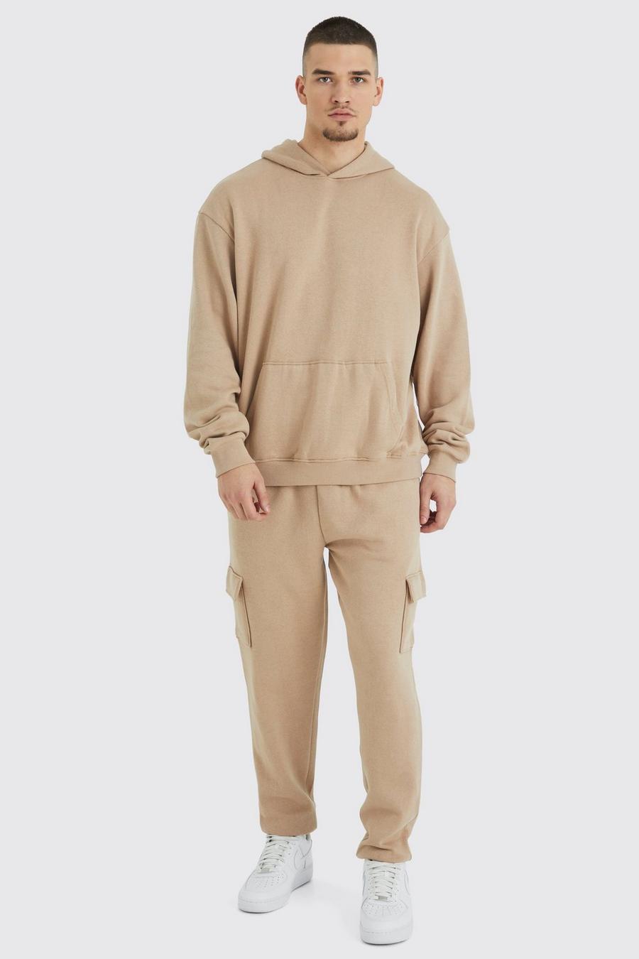 Taupe Tall Oversized Boxy Hooded Cargo Tracksuit image number 1