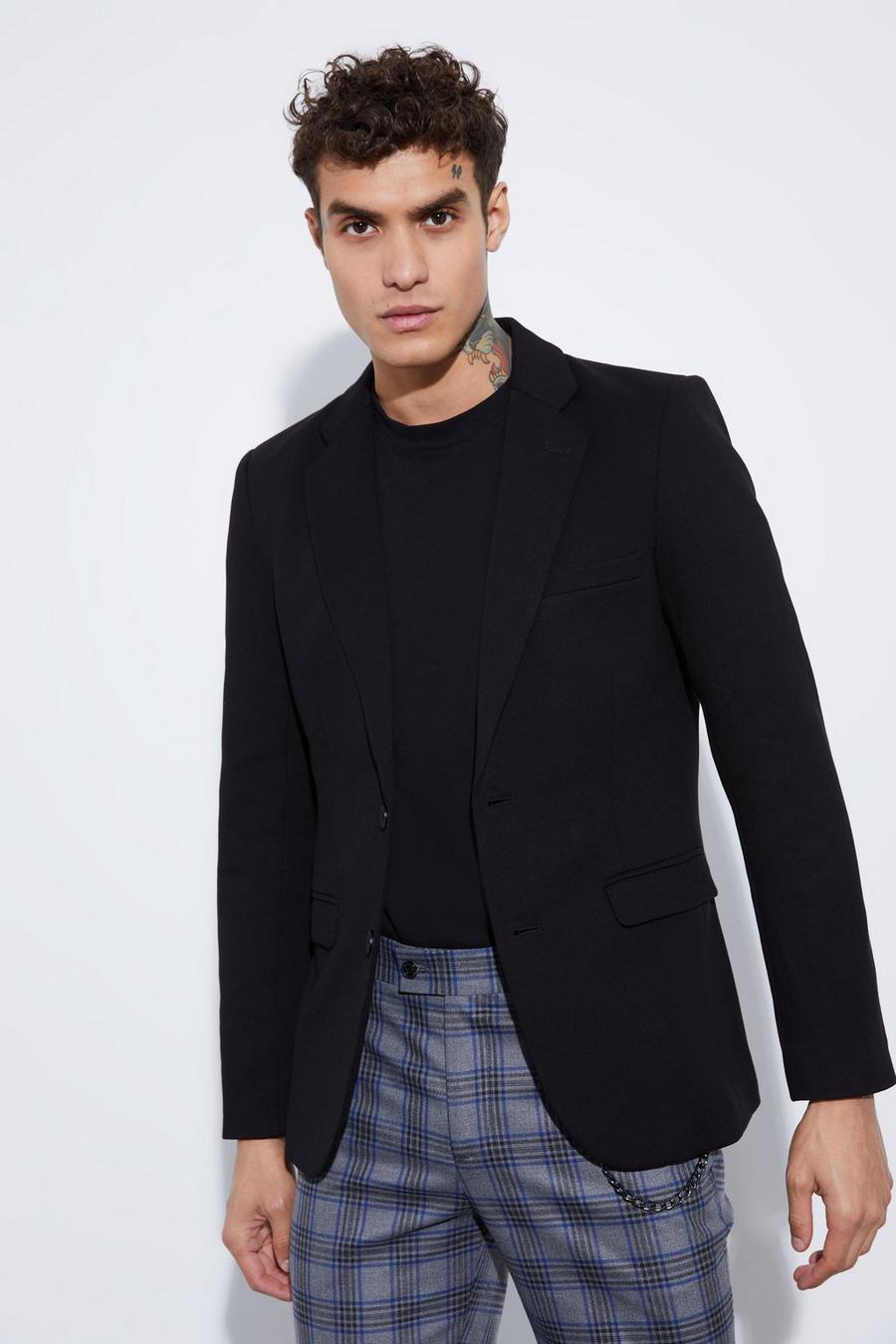 Blazer a monopetto Skinny Fit in jersey, Black image number 1