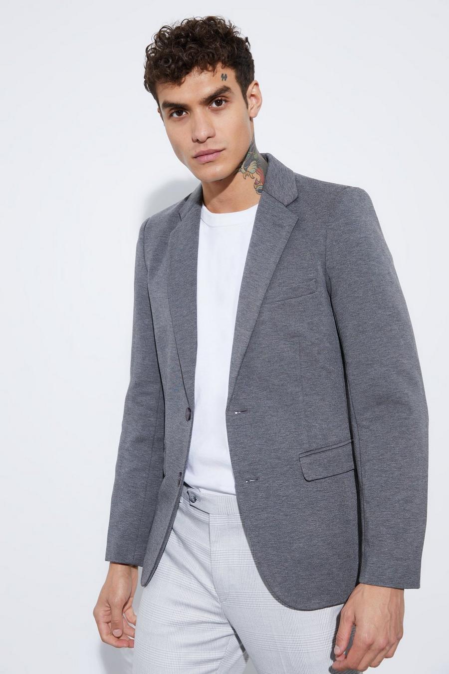 Blazer a monopetto Skinny Fit in jersey, Charcoal image number 1