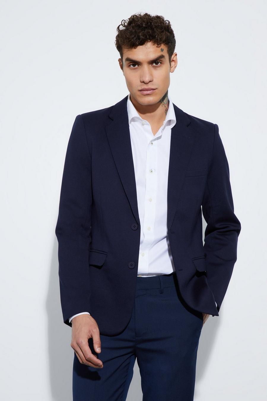 Navy Skinny Fit Single Breasted Jersey Blazer image number 1