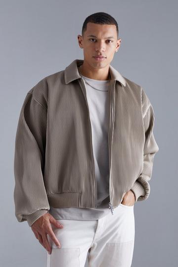 Tall Boxy Pleated Faux Leather Harrington taupe