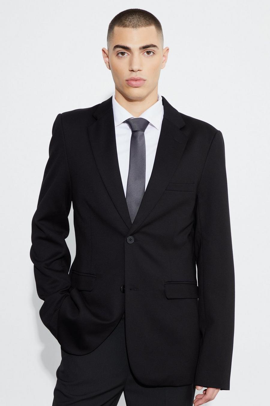 Tall einreihiger Skinny Jersey-Blazer, Black image number 1