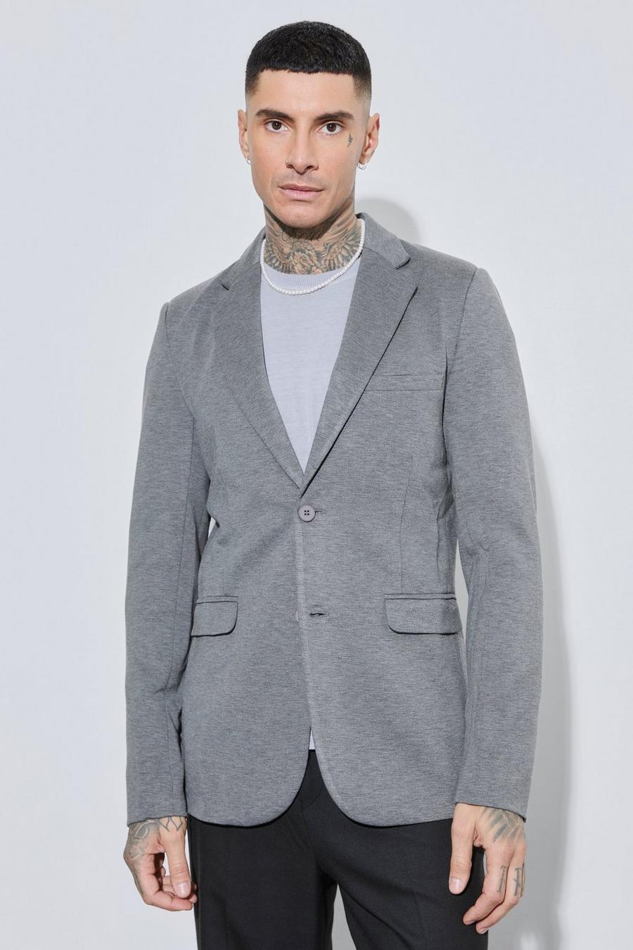 Tall einreihiger Skinny Jersey-Blazer, Charcoal image number 1