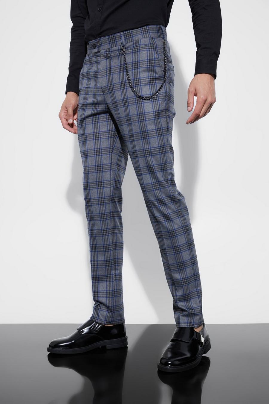 Pantaloni Skinny Fit a quadri grandi con catena, Grey image number 1