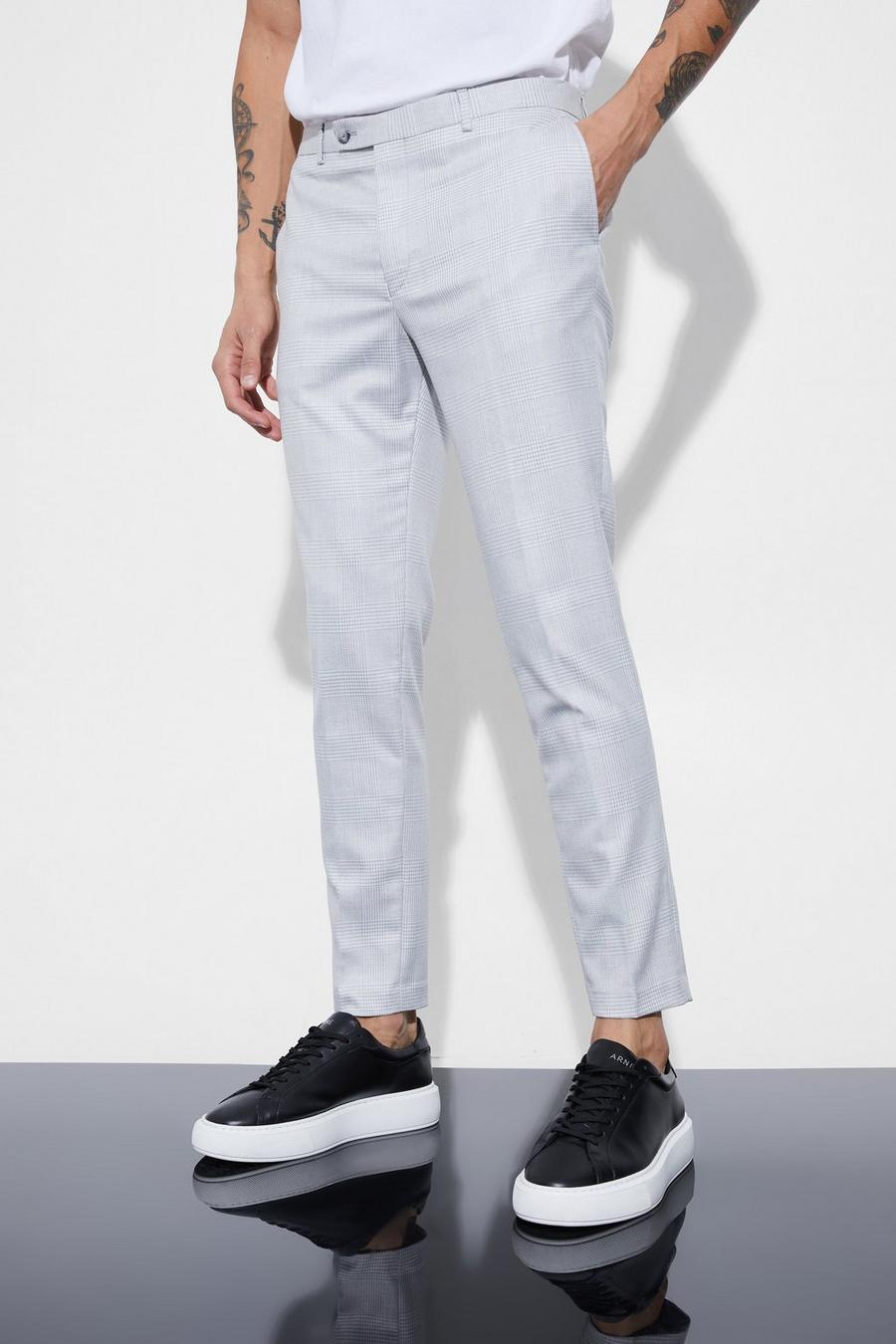 Pantalon super skinny à carreaux, Light grey gris