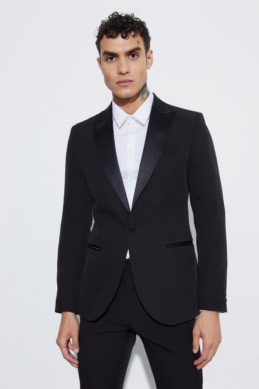 Black Skinny Fit Single Breasted Tuxedo Jacket image number 1
