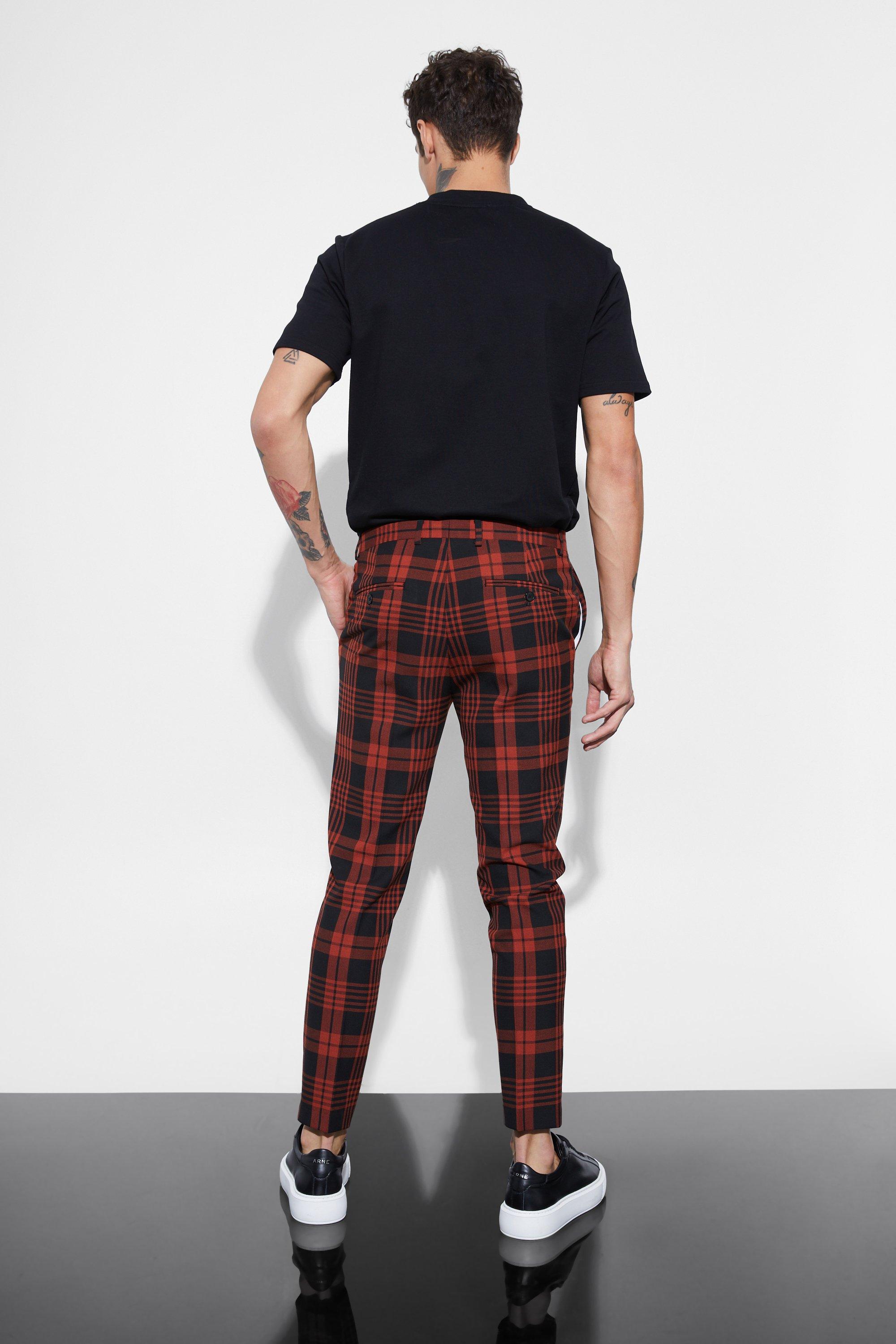 Mens super skinny tartan hot sale trousers