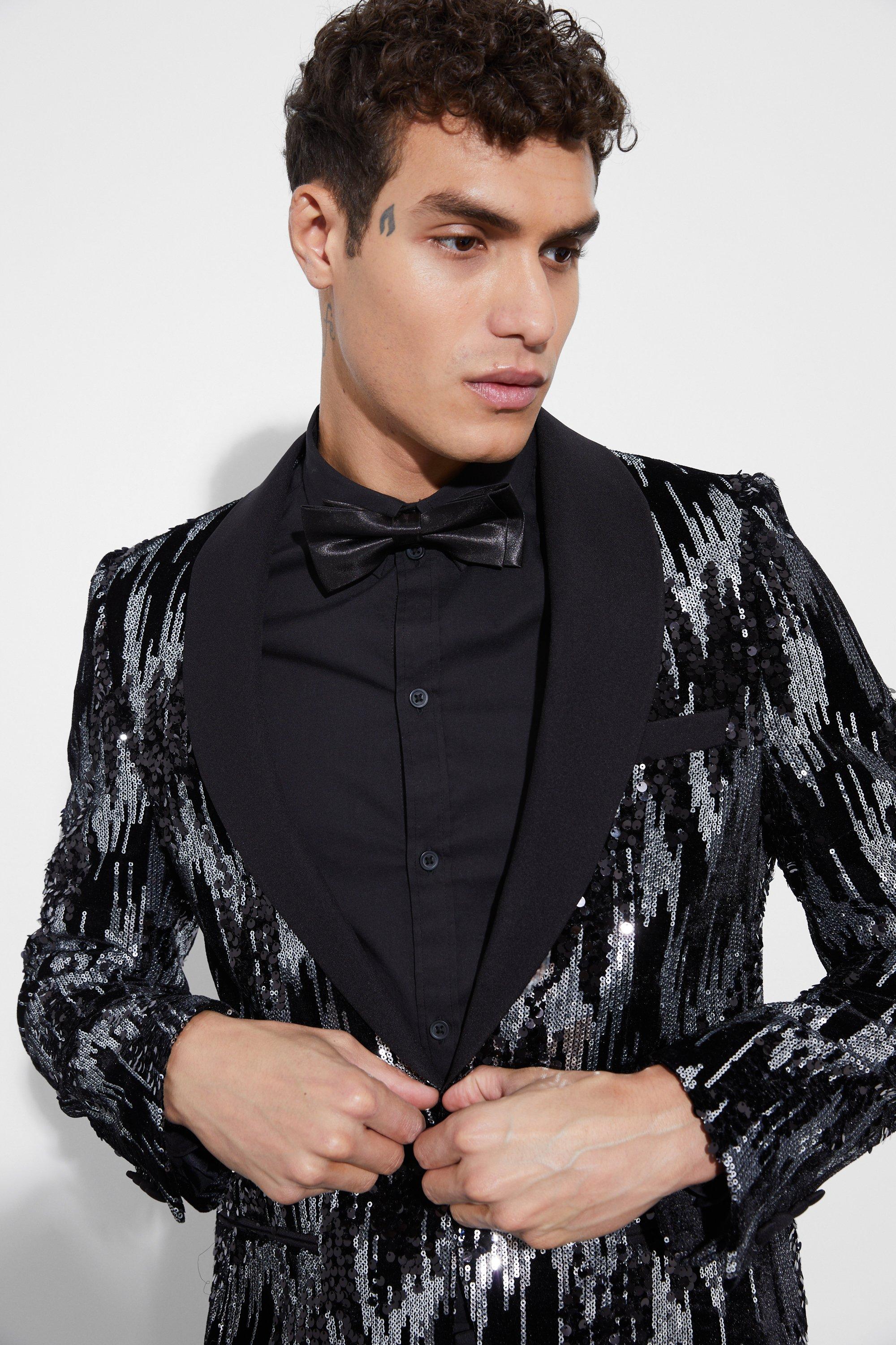 Slim Fit Contrast Lapel Sequin Suit Jacket