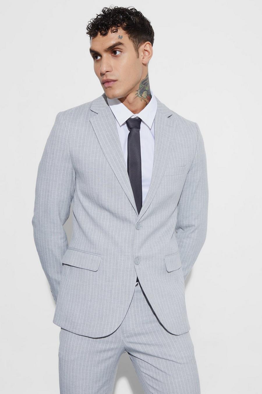 Blazer a monopetto Skinny Fit a righe verticali, Light grey image number 1