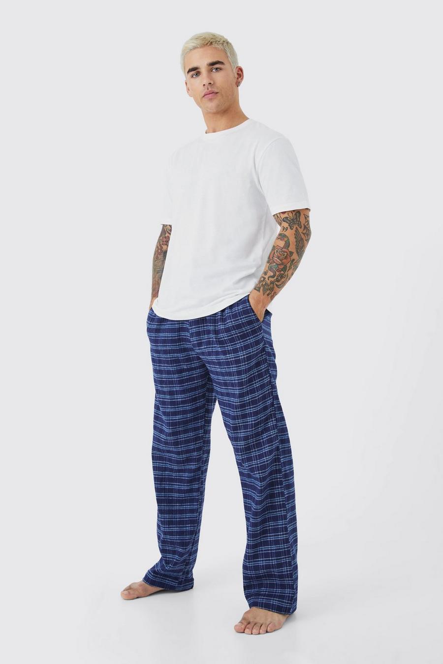 Pijama de pantalón corto y camiseta con estampado de cuadros, Navy blu oltremare