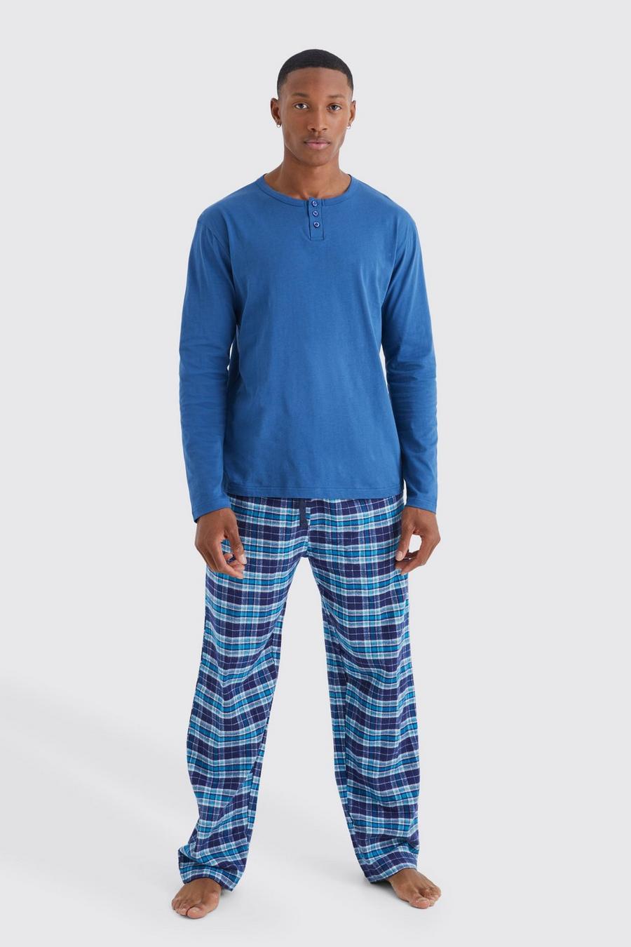 Blue Long Sleeve Check Pyjama Set image number 1