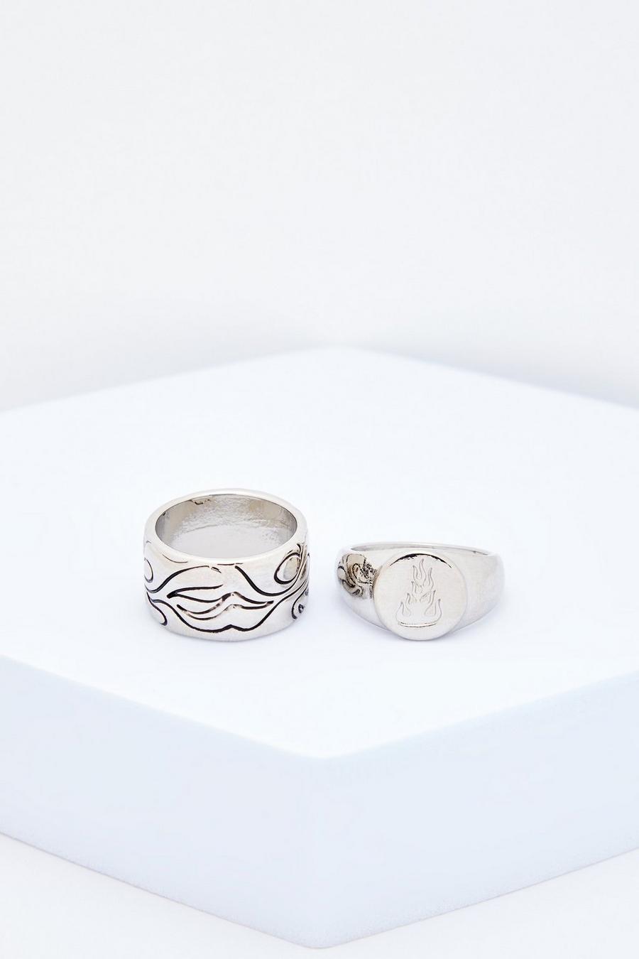 Pack de 2 anillos con llamas, Silver image number 1