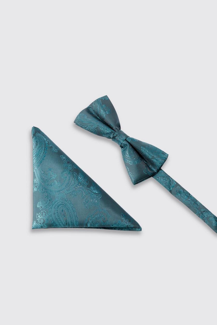 Teal Paisley Bow Tie And Pocket Square Pack image number 1
