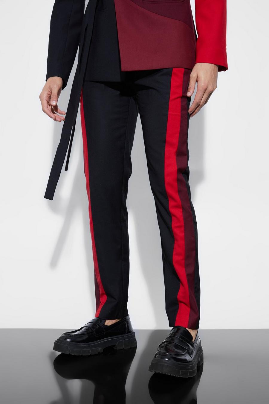 Red Skinny Fit Colour Block Panel Suit Trouser image number 1