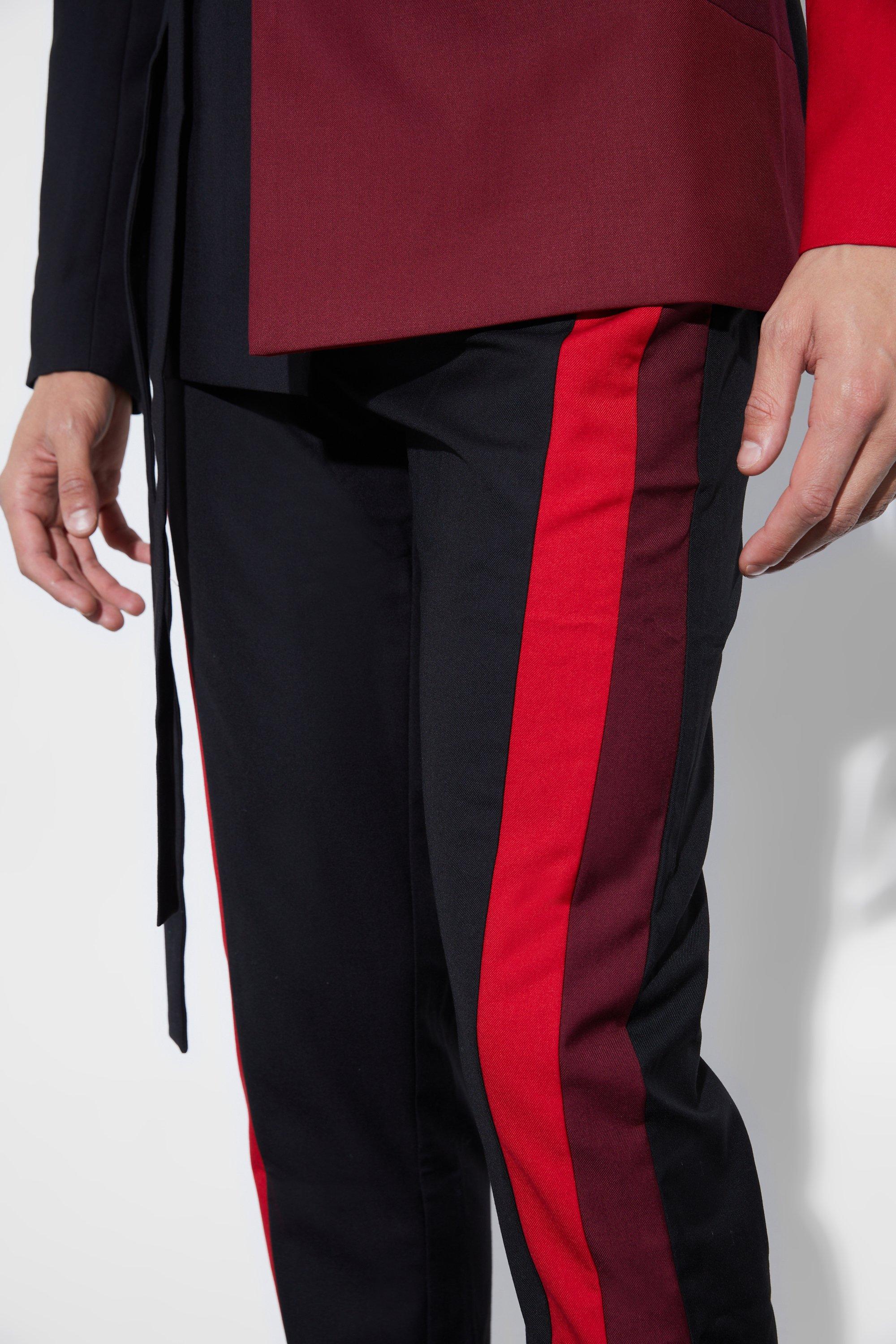 Mens black trousers sales with red stripe