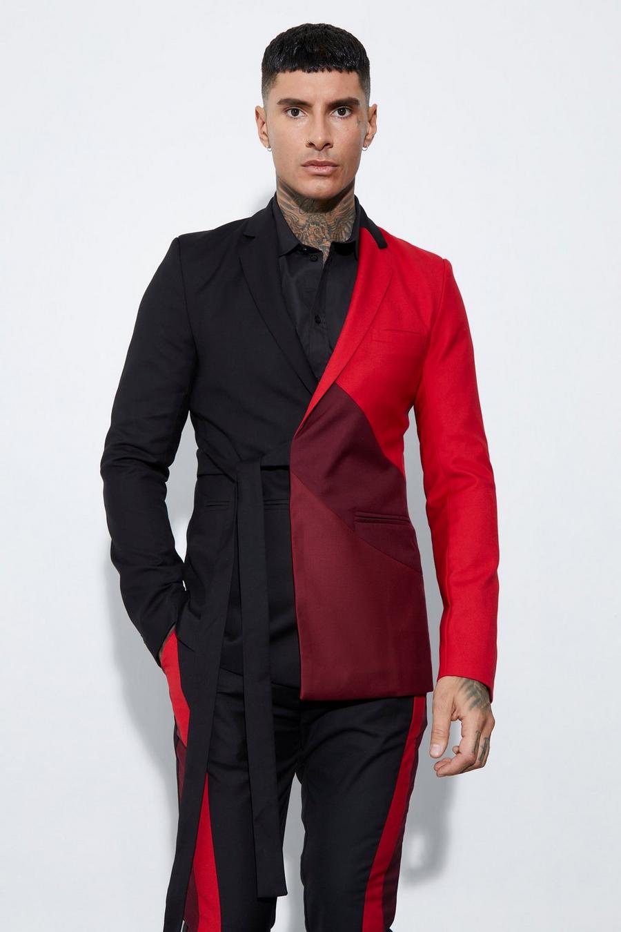 Tall Skinny Colorblock Wickel-Blazer, Red image number 1