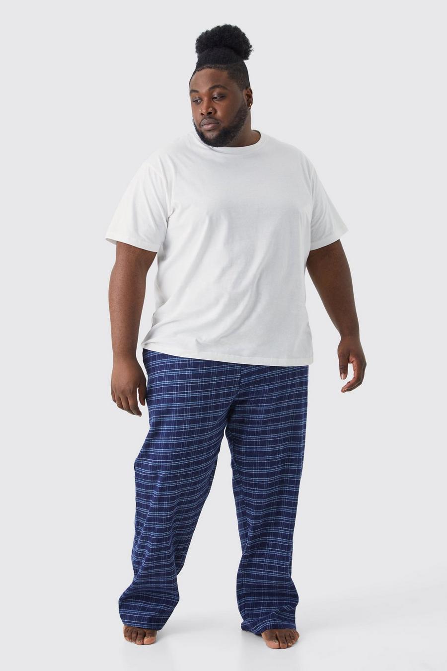Navy marinblå Plus Check Pyjama Bottoms And T-shirt Set